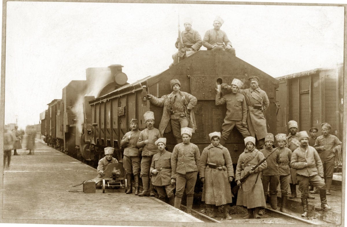 Czech and Slovak soldiers by train car