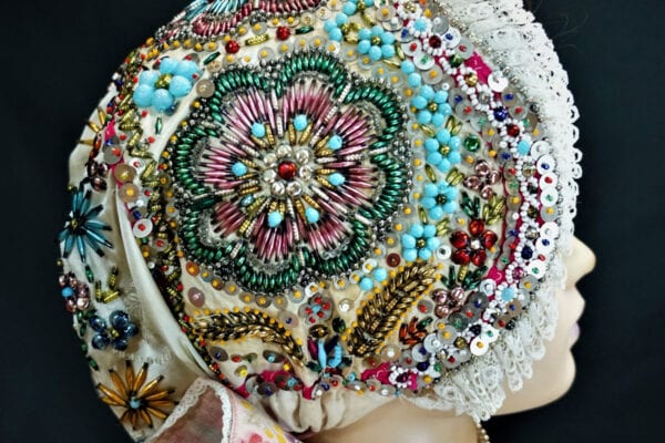 Traditional beaded wedding cap from Ratiskovice in Moravia. Photo by Jozef Kaufmann
